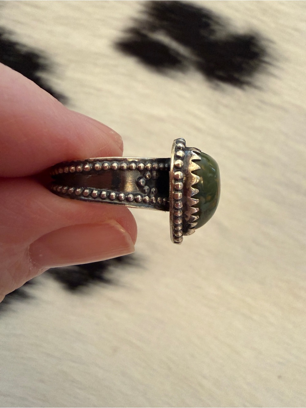 ❤️ Kingman Green Turquoise Heart Sterling Silver Navajo Style Western Ring SZ 7 - Picture 5 of 17
